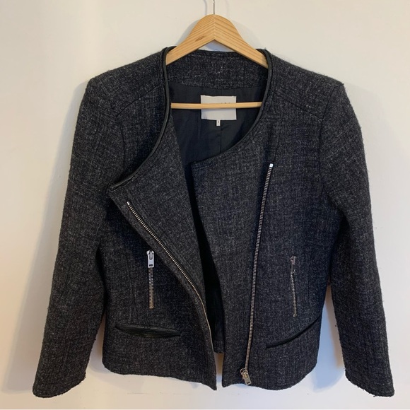 IRO Kajia Collarless Wool Tweed Jacket in Anthracite, Size 2 - Picture 2 of 10